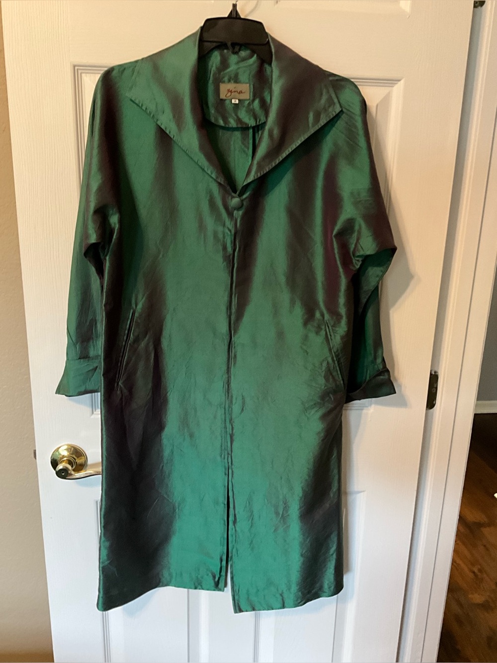 Gina Gee Iridescent Green 100% Thai Silk Duster Coat